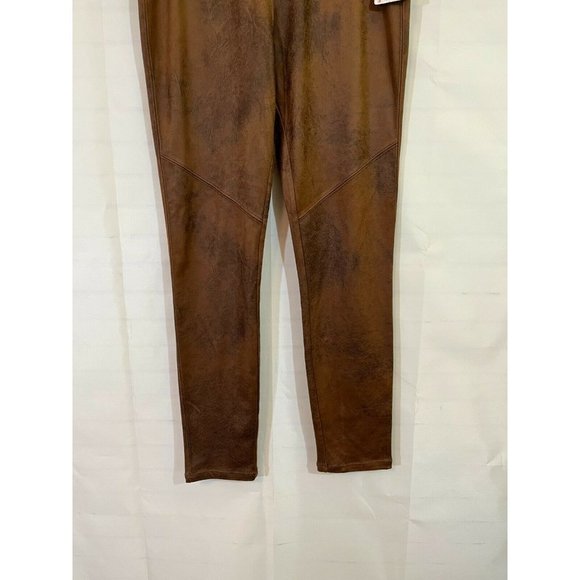 Free People Vegan Faux Leather Leggings Distressed Brown NWT 28" Elastic Waist - Picture 5 of 7